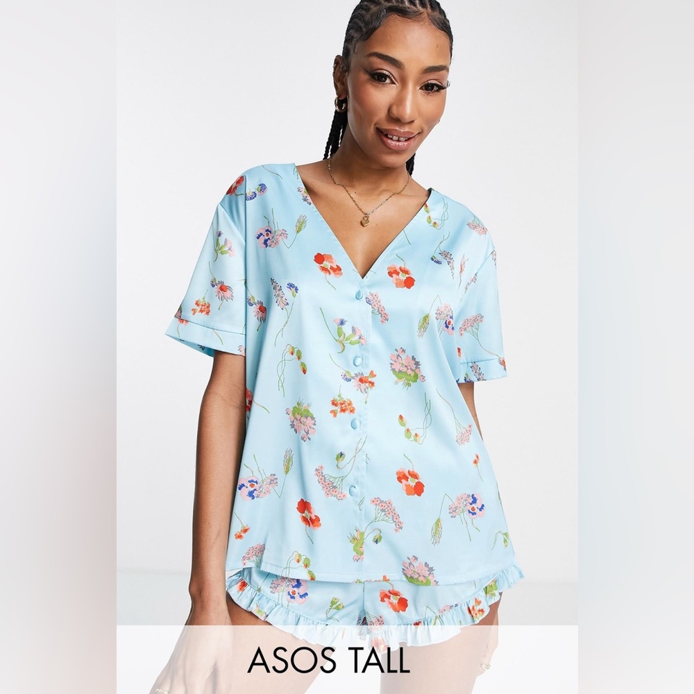 ASOS Blue Silky Pajama Set
